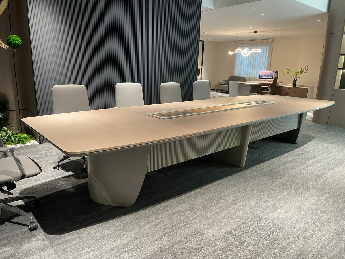 Aurora Series Boat-Shaped Boardroom Table with Fluted Pedestals