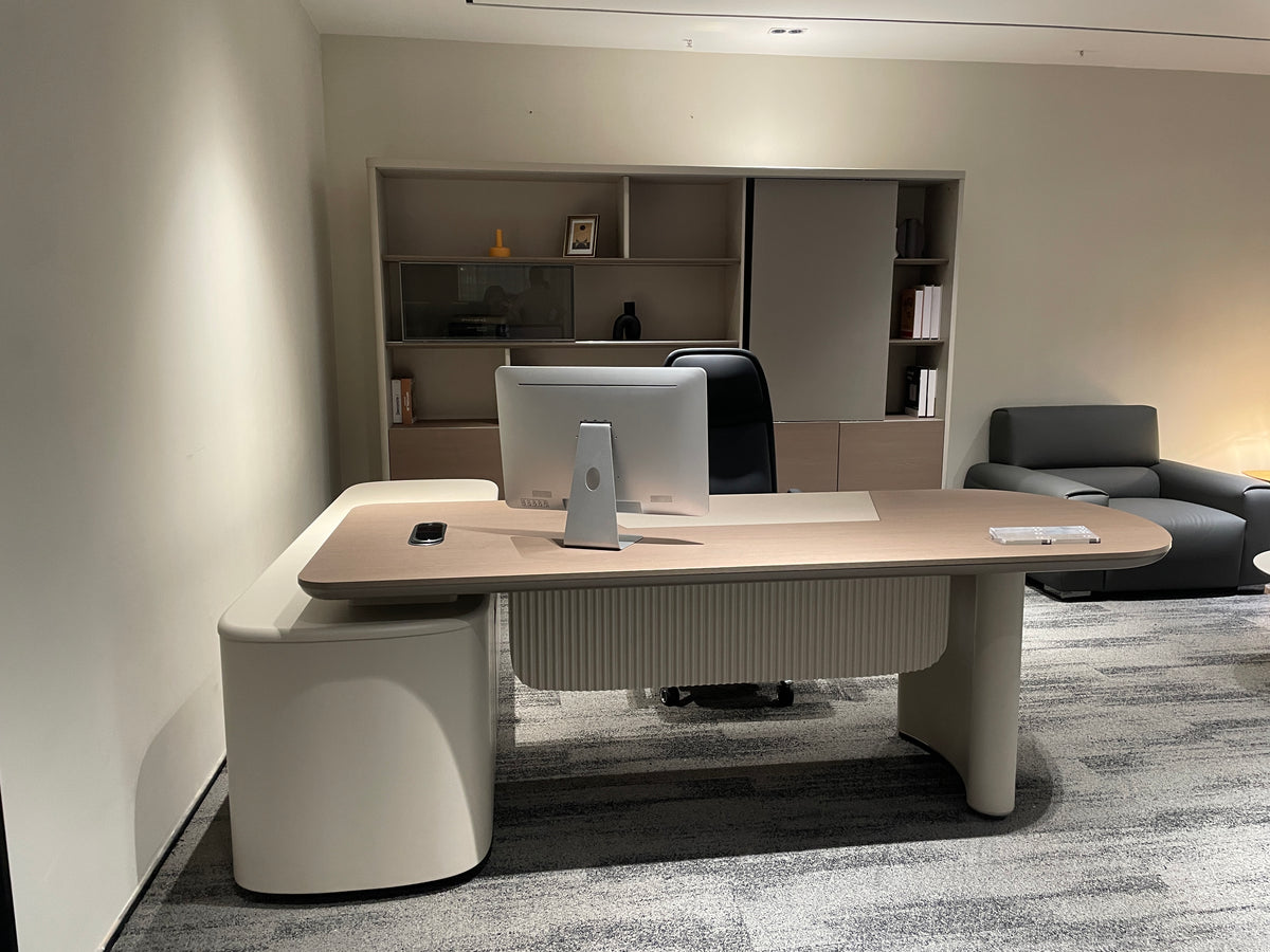 Modern Soft-Minimalist Executive Desk | Cream-Style Rounded Manager Workstation