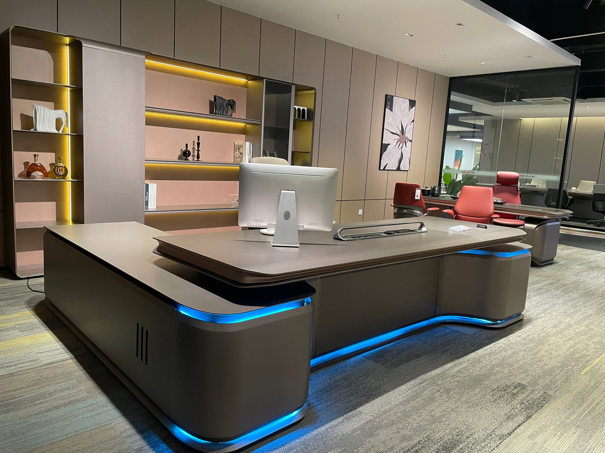 Cyber-Luxe Illuminated Executive Desk | Futuristic Commander Workstation