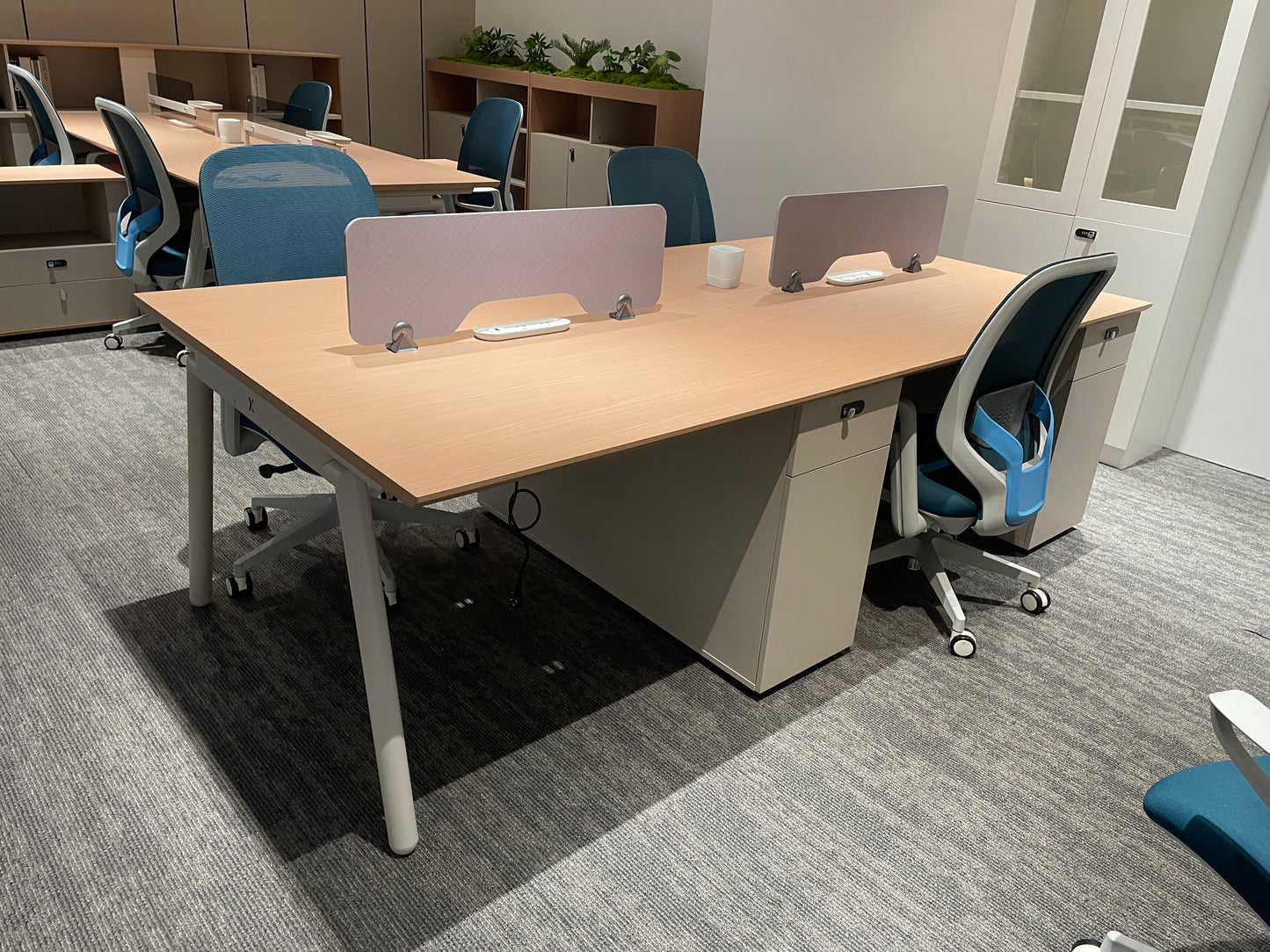 Contemporary Woodgrain Modular Office Workstation | E1 Melamine Staff Desk with Angled Steel Legs