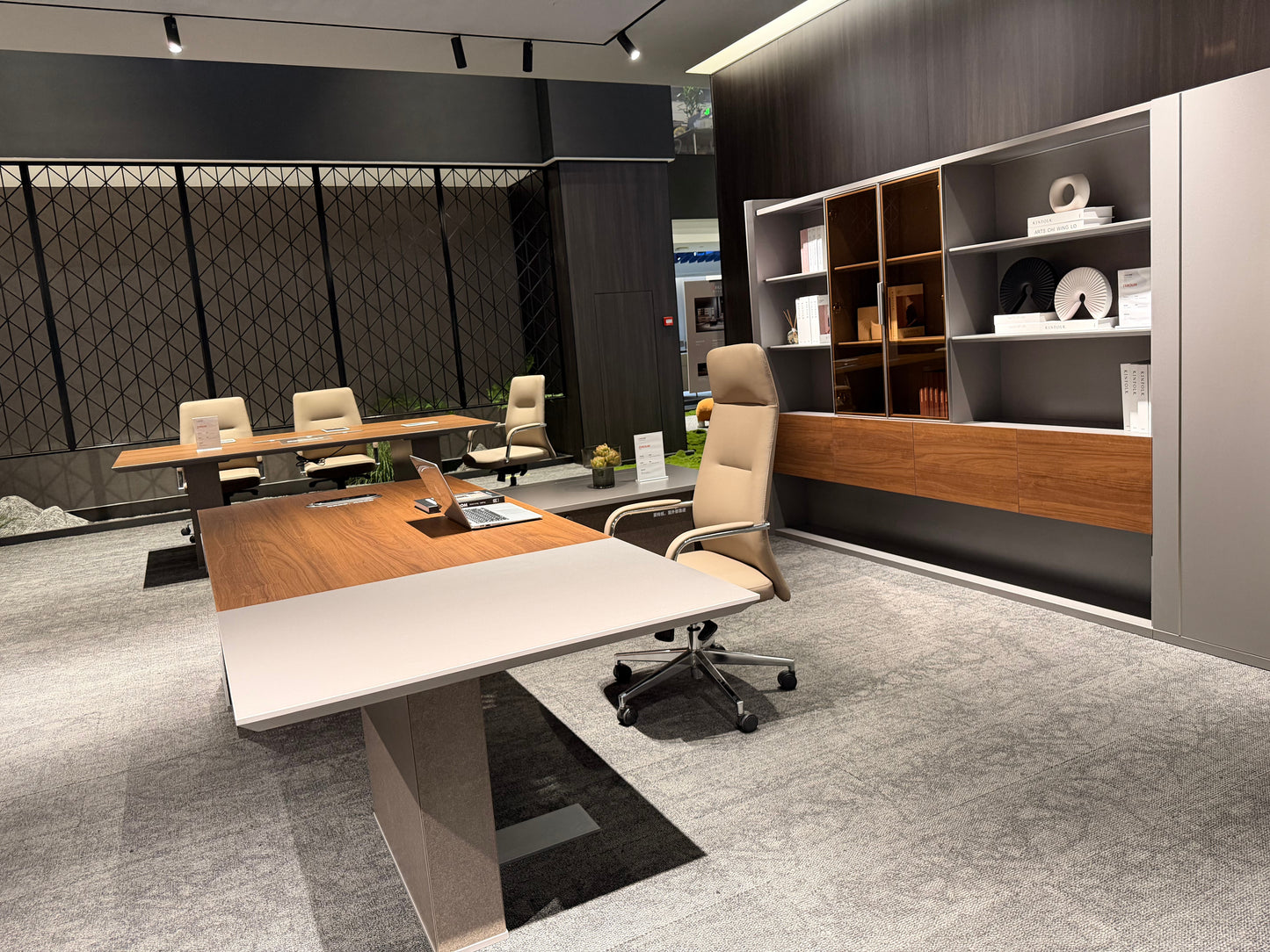 Modern Asymmetrical Executive Desk | Dual-Tone CEO Workstation with Tinted Glass Accent
