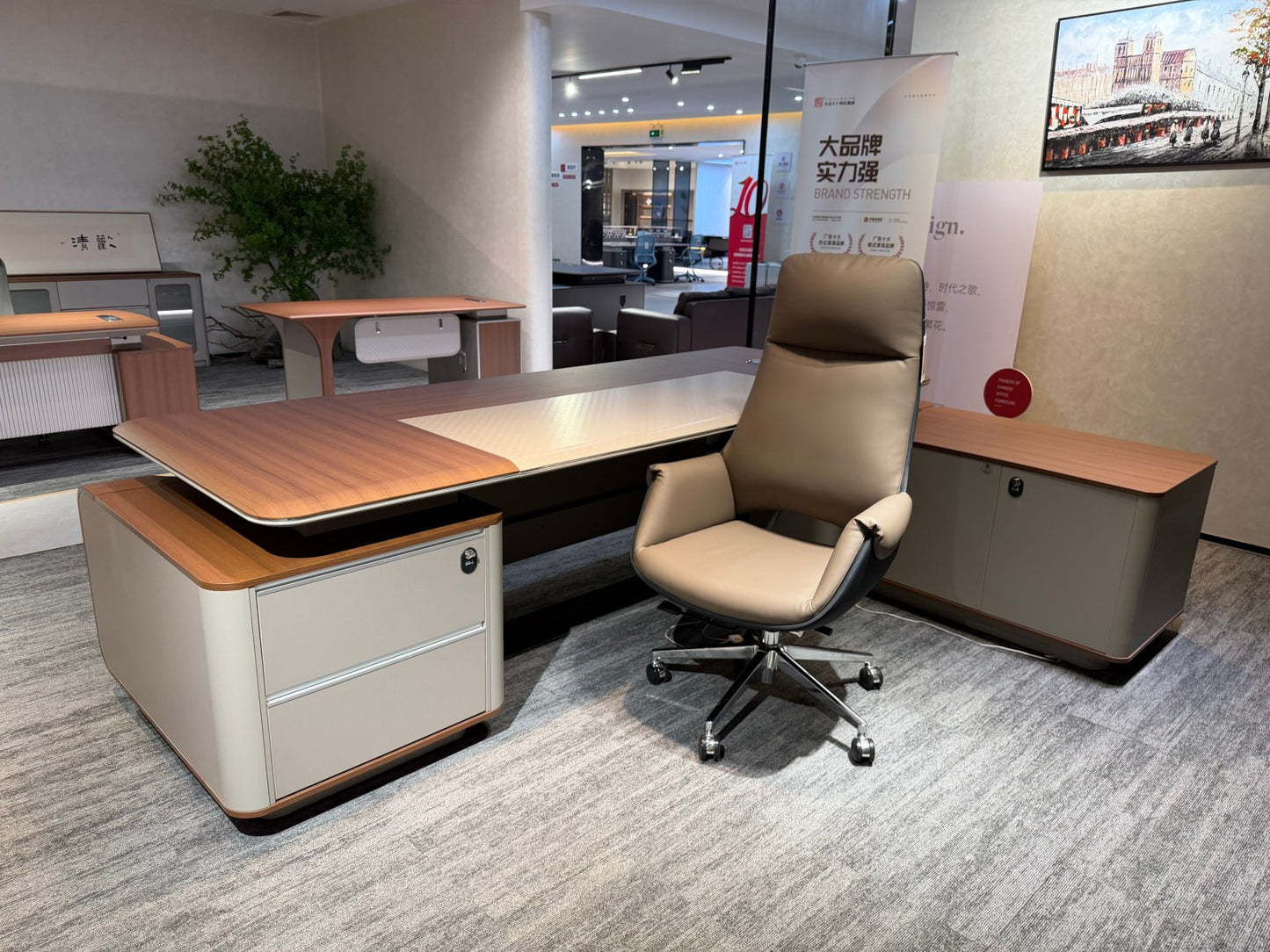 Geometric Slant Executive Desk | Premium Two-Tone CEO Workstation