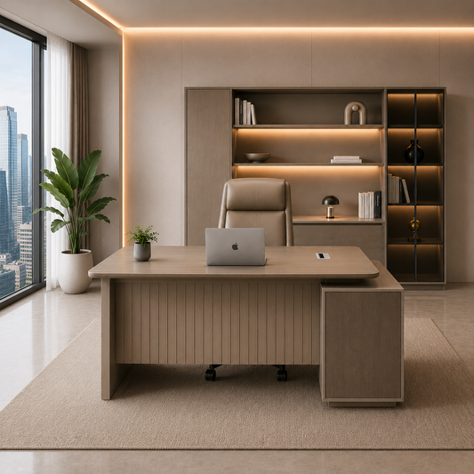 Modern Japandi Executive Desk | Natural Oak L-Shaped Manager Workstation