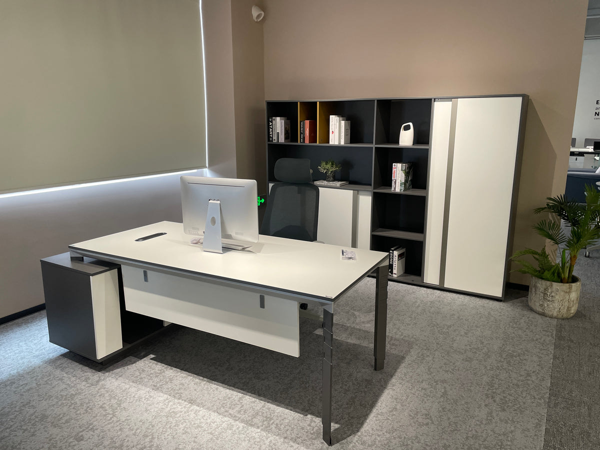 Modern Two-Tone Executive Desk | Minimalist L-Shaped Manager Workstation