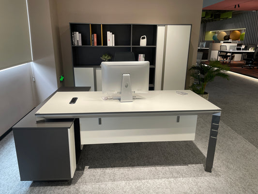 Modern Two-Tone Executive Desk | Minimalist L-Shaped Manager Workstation