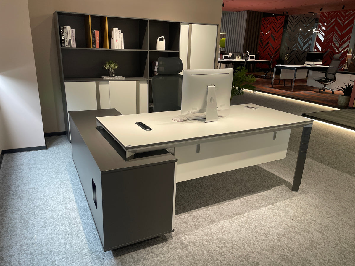 Modern Two-Tone Executive Desk | Minimalist L-Shaped Manager Workstation