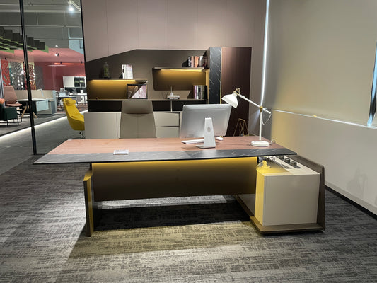 Luxury LED-Illuminated Executive Desk | L-Shaped Manager Workstation with Marble Accent