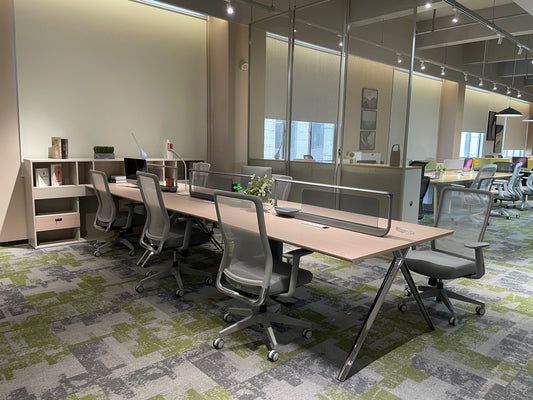 Linear Modular Office Workstation with Desktop Privacy Screens