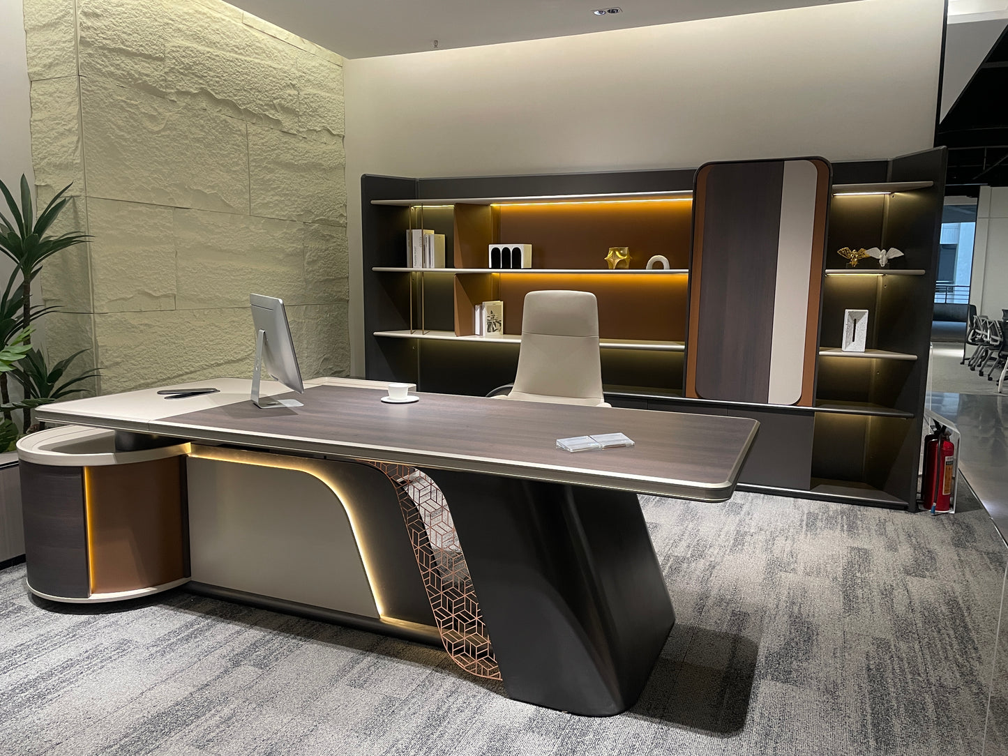 Futuristic Curved Director Desk | Premium PEI Wood Finish & MDF Architecture
