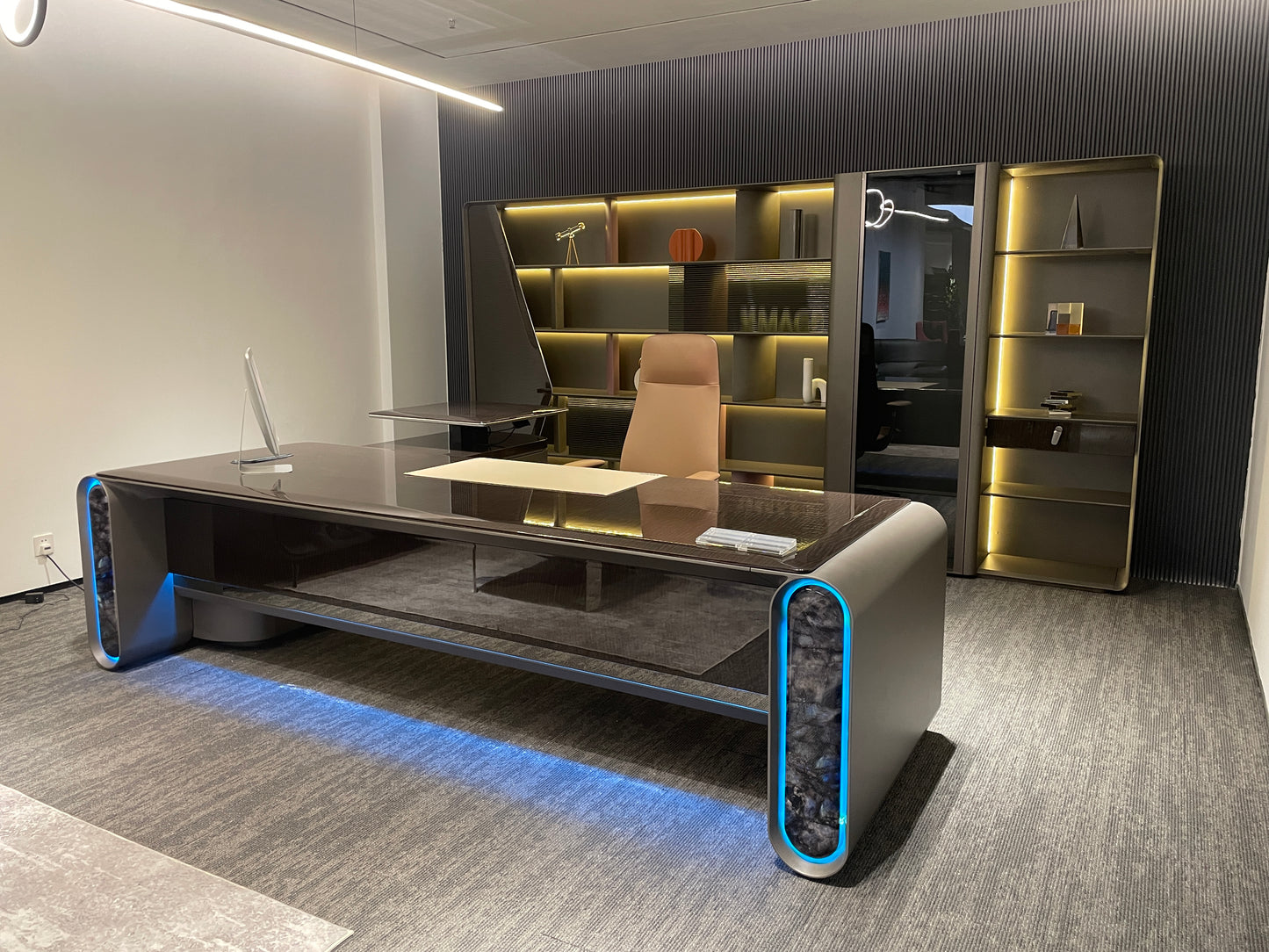 Cyber-Command Executive Desk | Futuristic Illuminated CEO Workstation