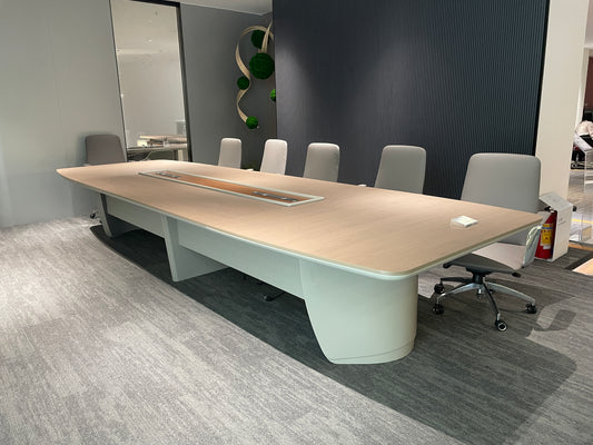 Aurora Series Boat-Shaped Boardroom Table with Fluted Pedestals