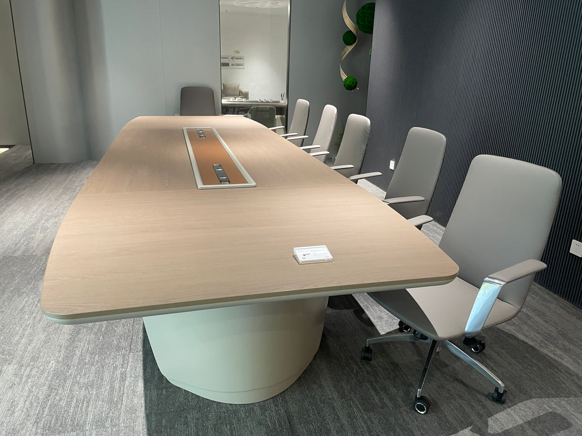 Aurora Series Boat-Shaped Boardroom Table with Fluted Pedestals
