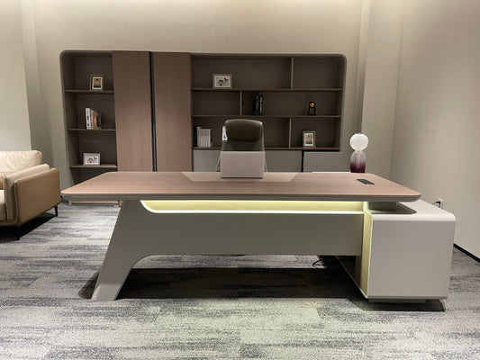 Futuristic Asymmetric Executive Desk | Cantilever L-Shaped Manager Workstation with LED Lighting