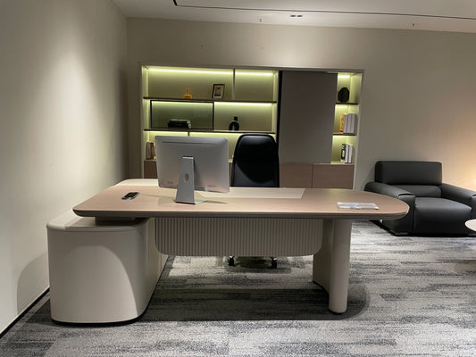 Modern Soft-Minimalist Executive Desk | Cream-Style Rounded Manager Workstation