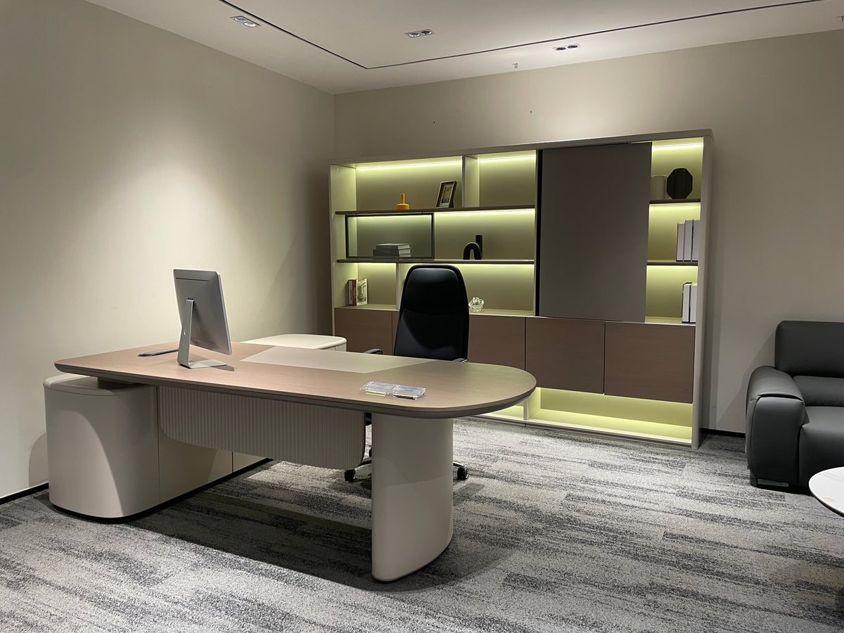 Modern Soft-Minimalist Executive Desk | Cream-Style Rounded Manager Workstation