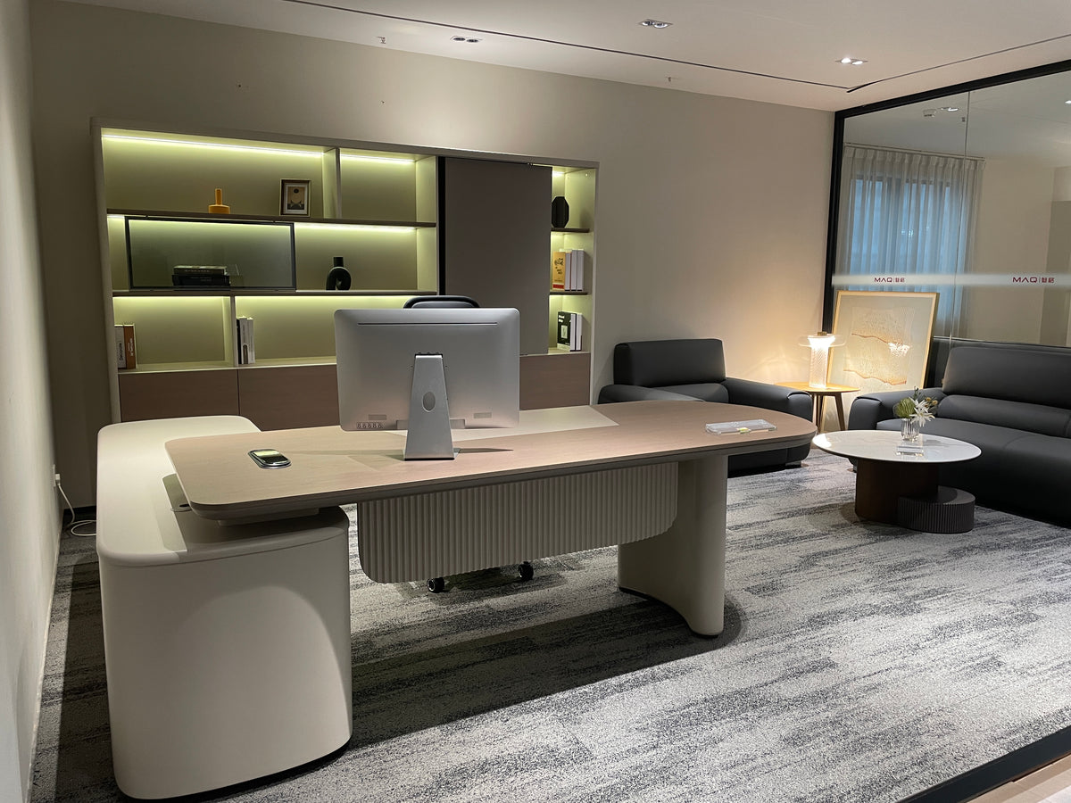 Modern Soft-Minimalist Executive Desk | Cream-Style Rounded Manager Workstation