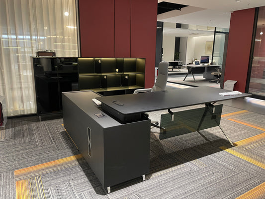 Modern Cream-Style Executive Desk | Elegant Italian Minimalist Workstation with Fluted Modesty Panel