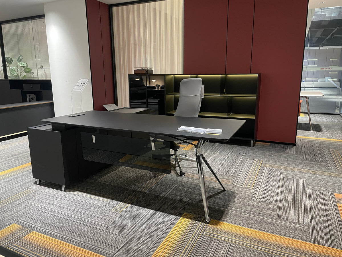 Modern Cream-Style Executive Desk | Elegant Italian Minimalist Workstation with Fluted Modesty Panel