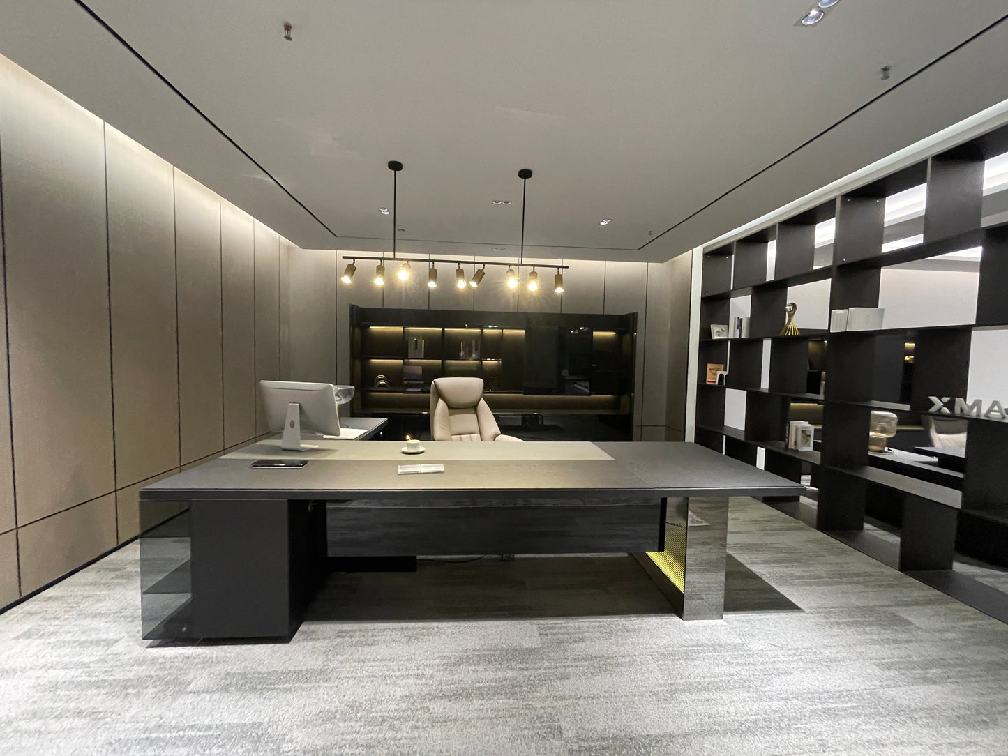 Obsidian Luxury Executive Desk | L-Shaped Manager Workstation with Illuminated Base
