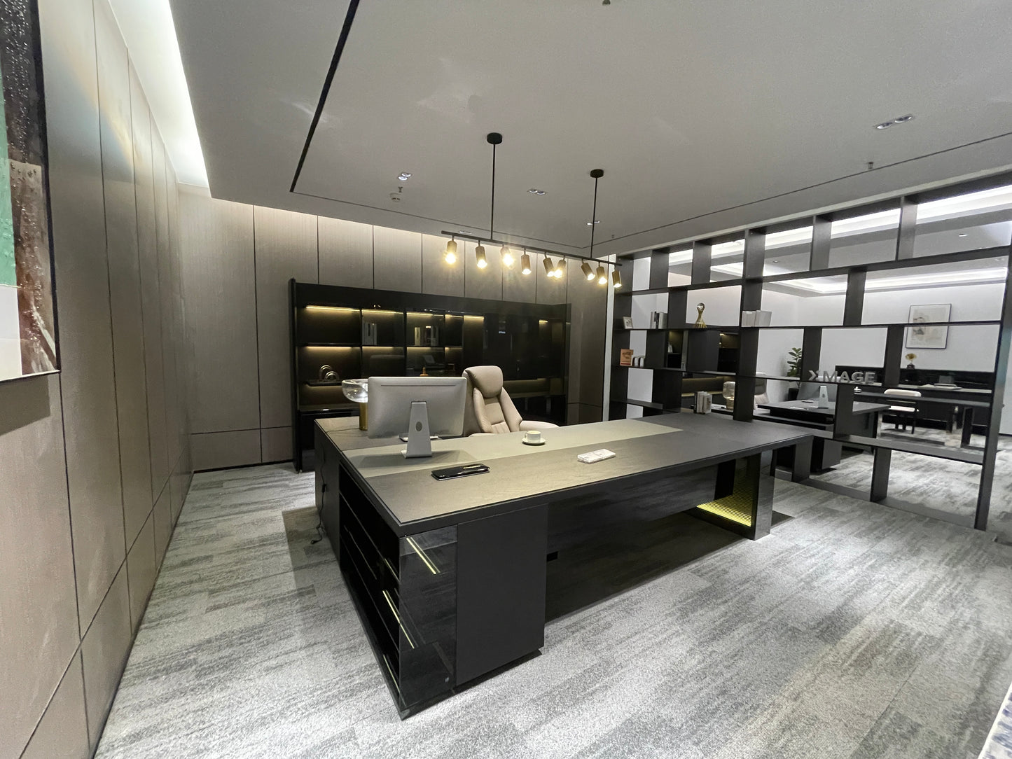 Obsidian Luxury Executive Desk | L-Shaped Manager Workstation with Illuminated Base