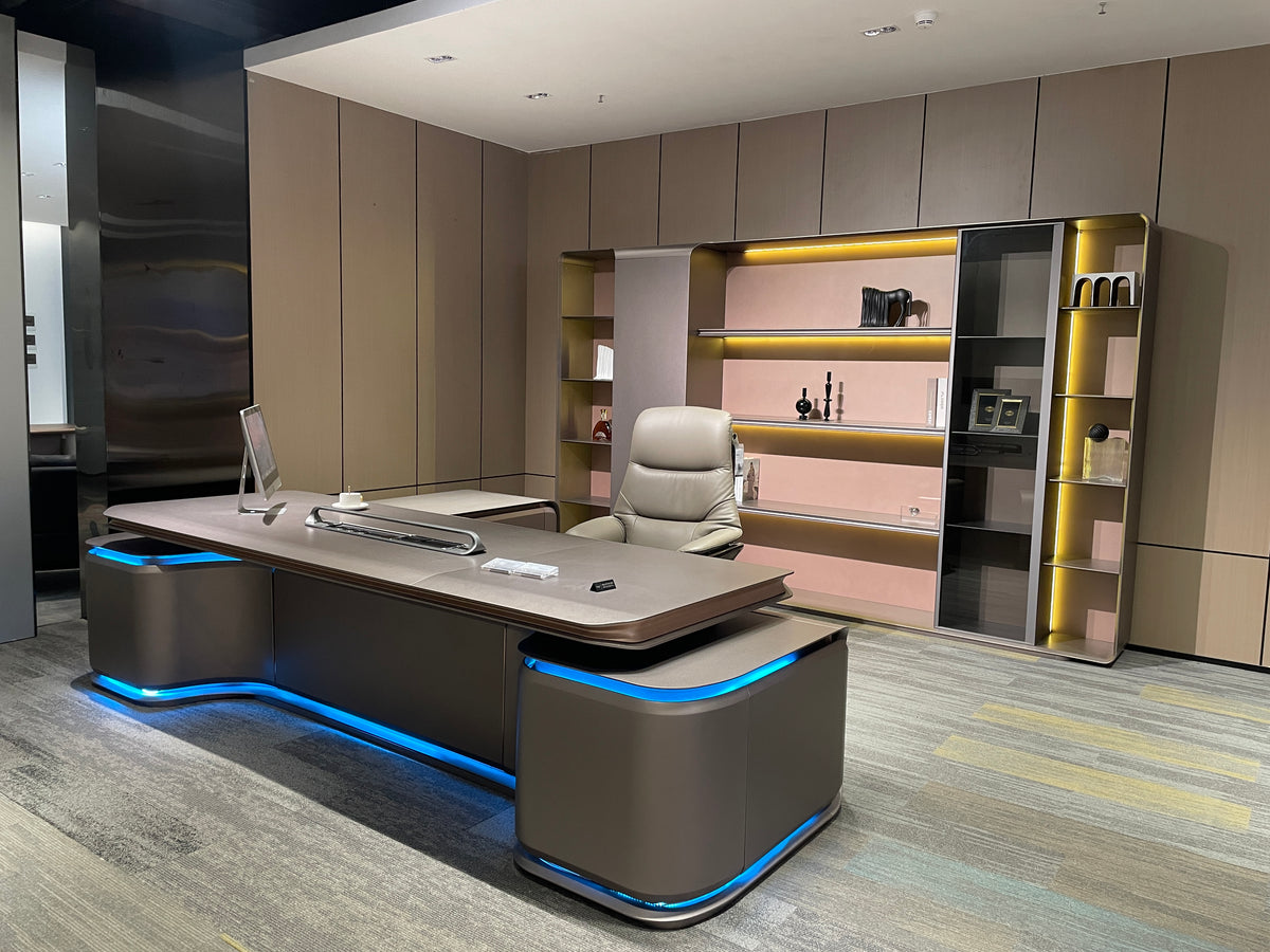 Cyber-Luxe Illuminated Executive Desk | Futuristic Commander Workstation