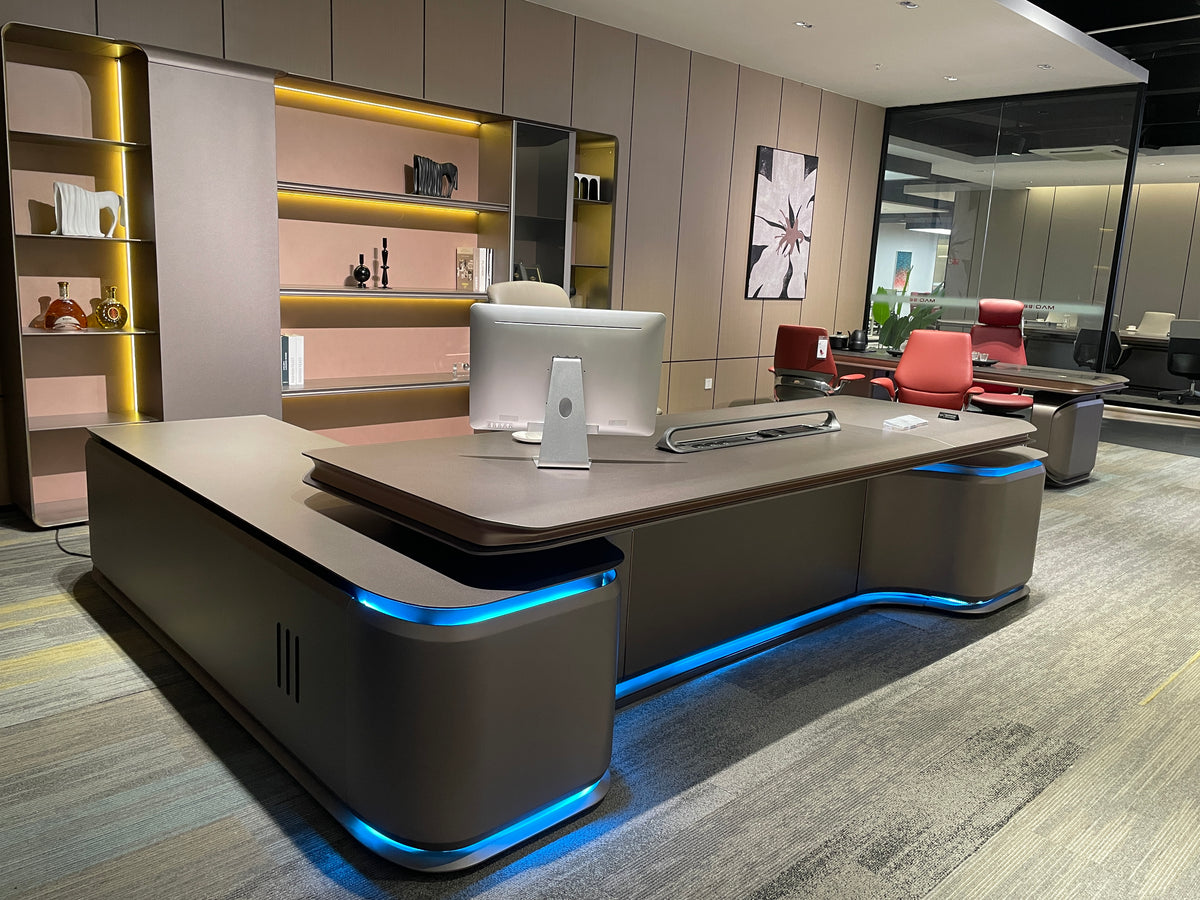 Cyber-Luxe Illuminated Executive Desk | Futuristic Commander Workstation