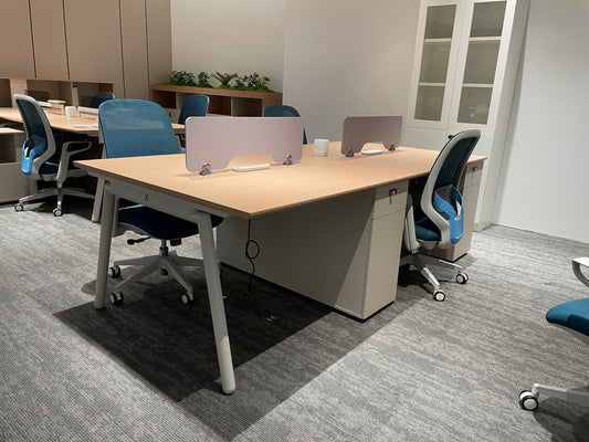 Contemporary Woodgrain Modular Office Workstation | E1 Melamine Staff Desk with Angled Steel Legs