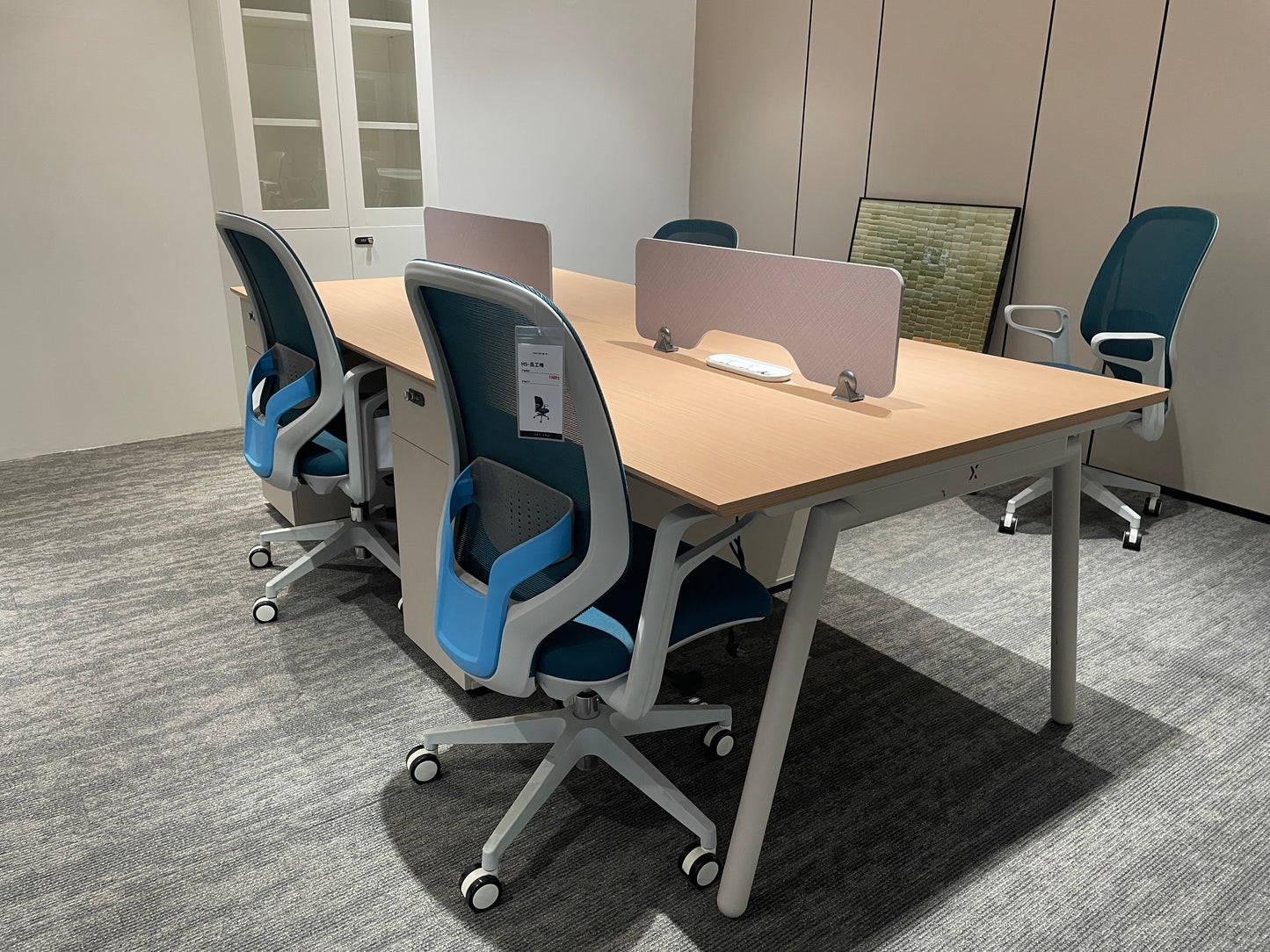 Contemporary Woodgrain Modular Office Workstation | E1 Melamine Staff Desk with Angled Steel Legs