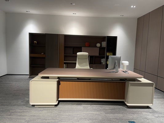Premium Dual-Pedestal Executive Desk | Fluted Wood Panel & PEI Surface