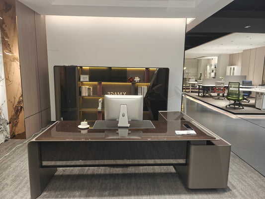 Ultra-Premium High-Gloss Executive Desk | Modern L-Shaped CEO Workstation