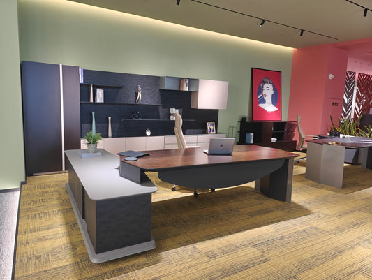 Contemporary Boat-Shaped Executive Desk | Curved L-Shaped Creative Director Workstation