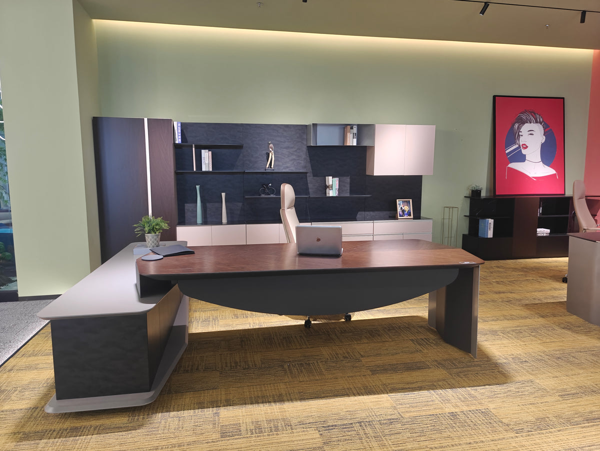 Contemporary Boat-Shaped Executive Desk | Curved L-Shaped Creative Director Workstation