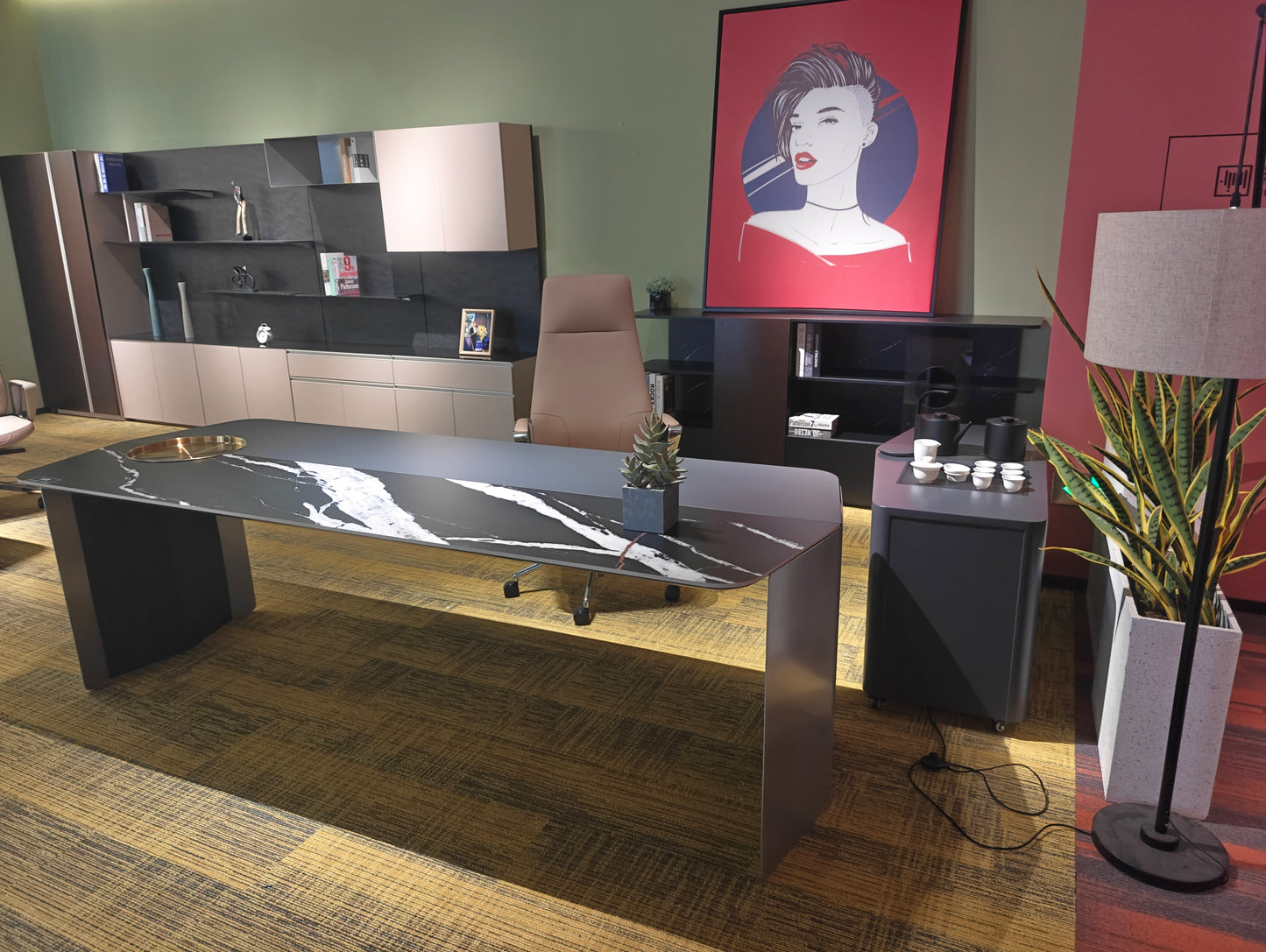 Luxury Modern Executive Desk | Black & White Marble Texture Manager Workstation