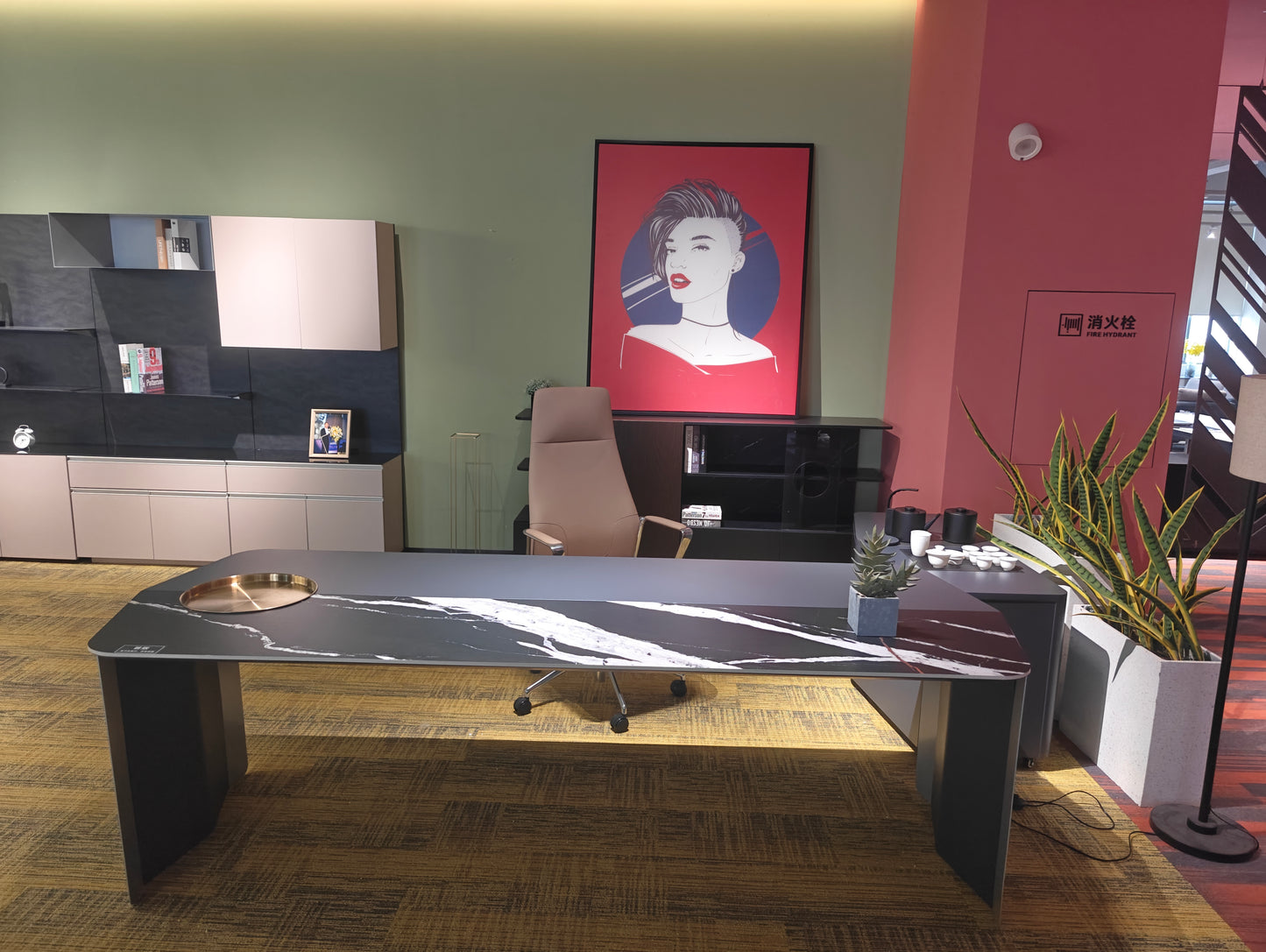 Luxury Modern Executive Desk | Black & White Marble Texture Manager Workstation