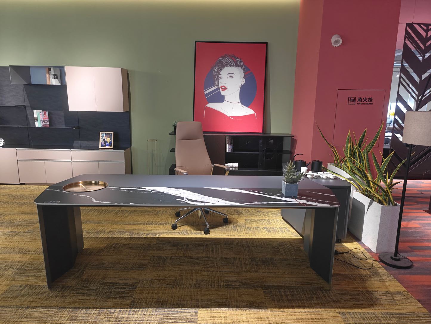 Luxury Modern Executive Desk | Black & White Marble Texture Manager Workstation