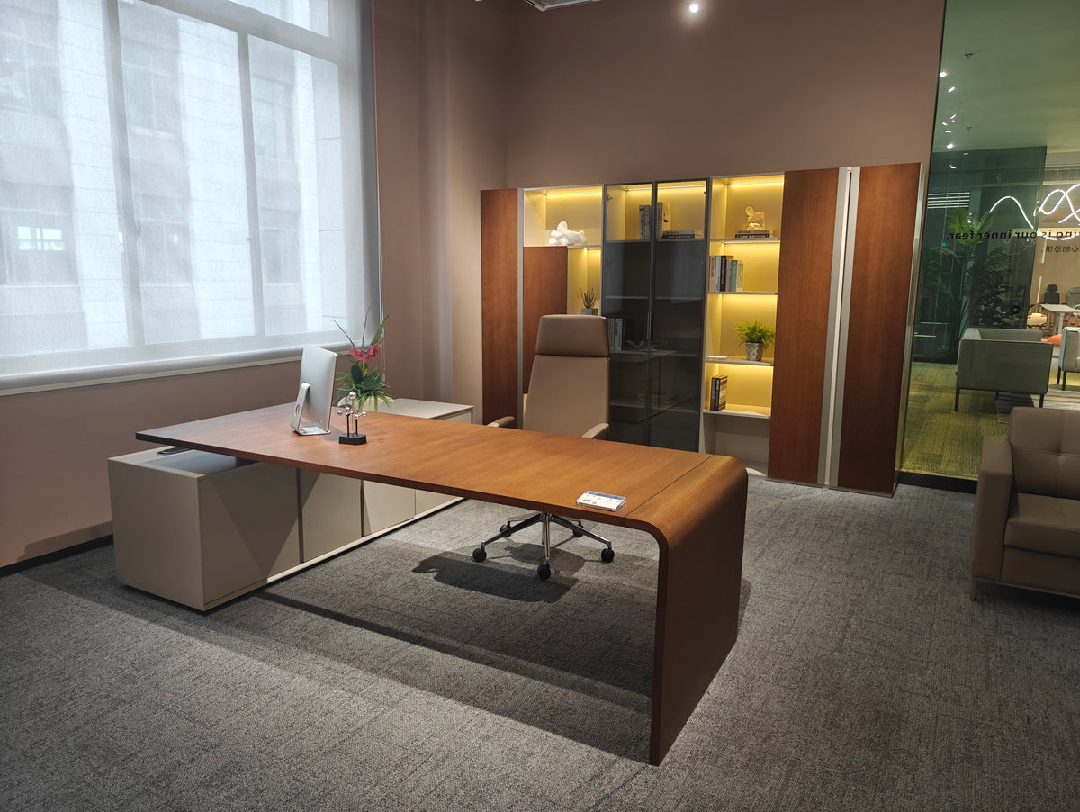 Seamless Waterfall Executive Desk | Modern L-Shaped Minimalist Workstation