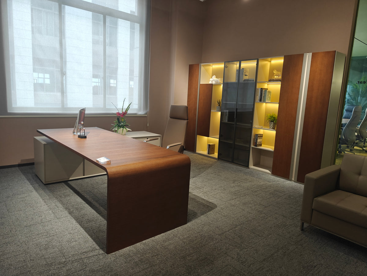 Seamless Waterfall Executive Desk | Modern L-Shaped Minimalist Workstation