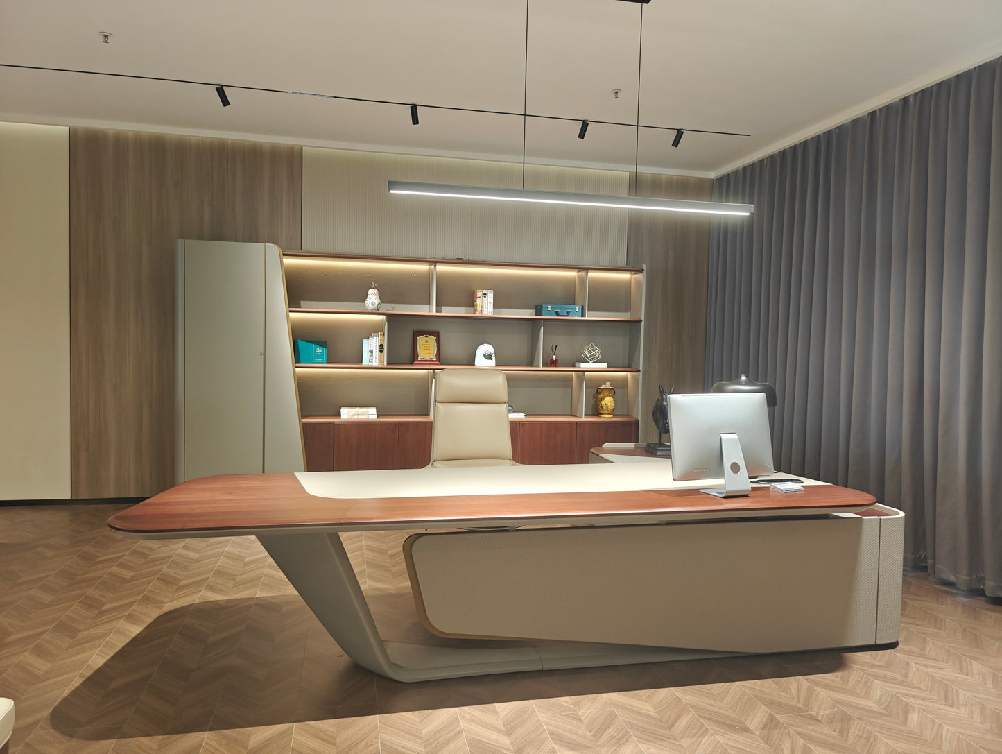 Sculptural Asymmetric Executive Desk | Modern Aerodynamic CEO Workstation