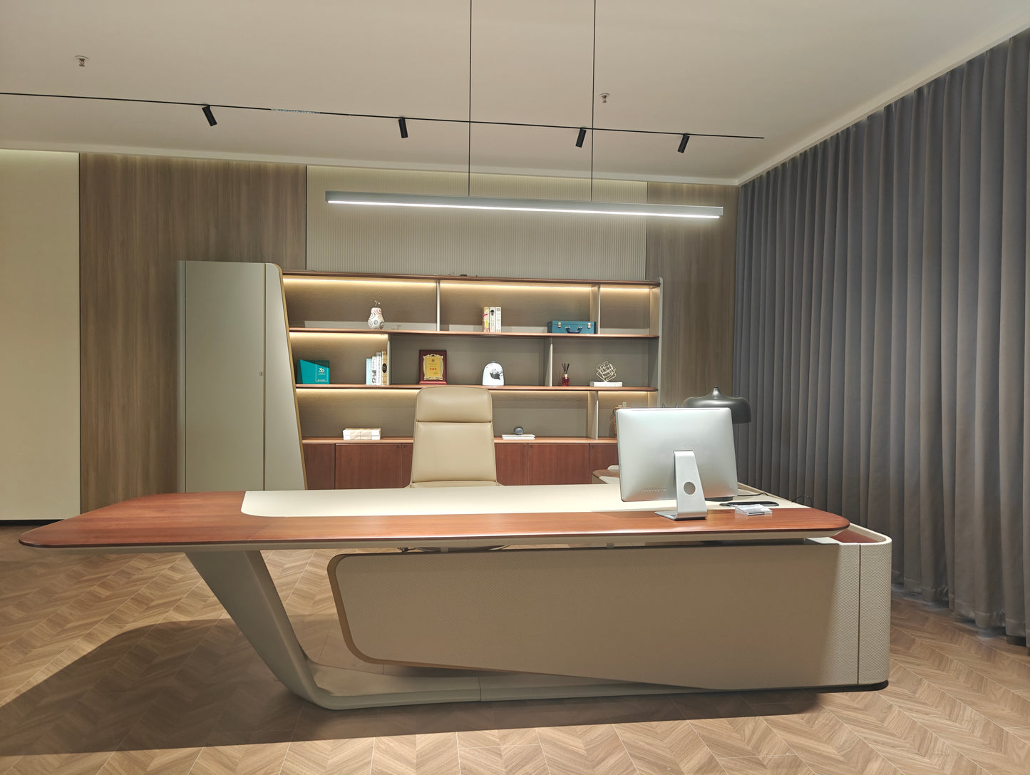 Sculptural Asymmetric Executive Desk | Modern Aerodynamic CEO Workstation