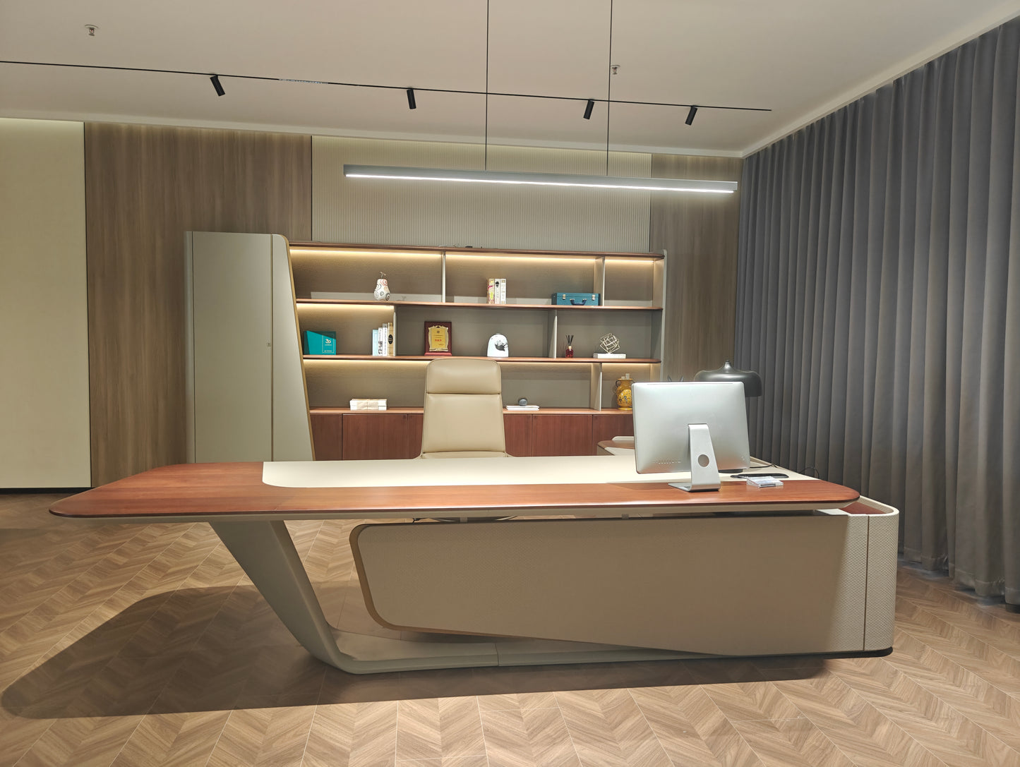 Sculptural Asymmetric Executive Desk | Modern Aerodynamic CEO Workstation