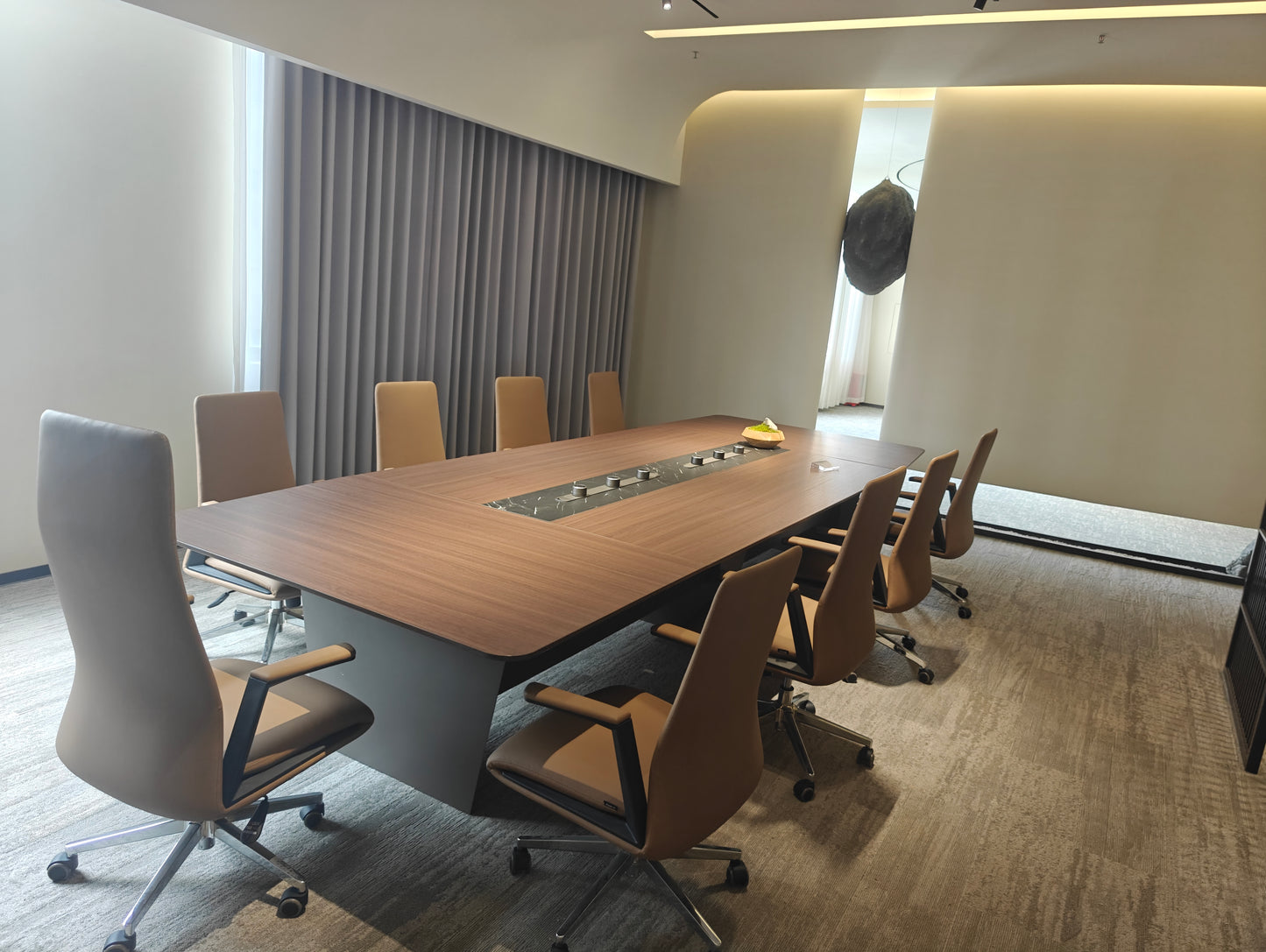 Regent Series Executive Boardroom Table with Marble-Pattern Inlay Track