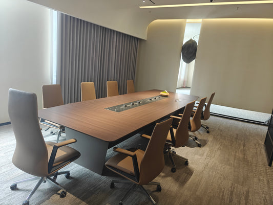 Regent Series Executive Boardroom Table with Marble-Pattern Inlay Track
