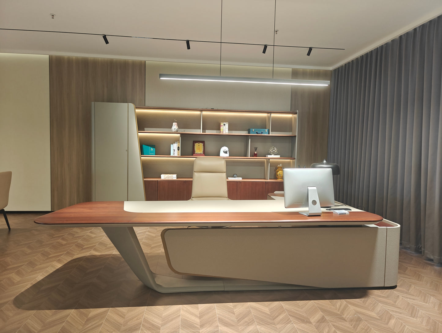 Sculptural Asymmetric Executive Desk | Modern Aerodynamic CEO Workstation