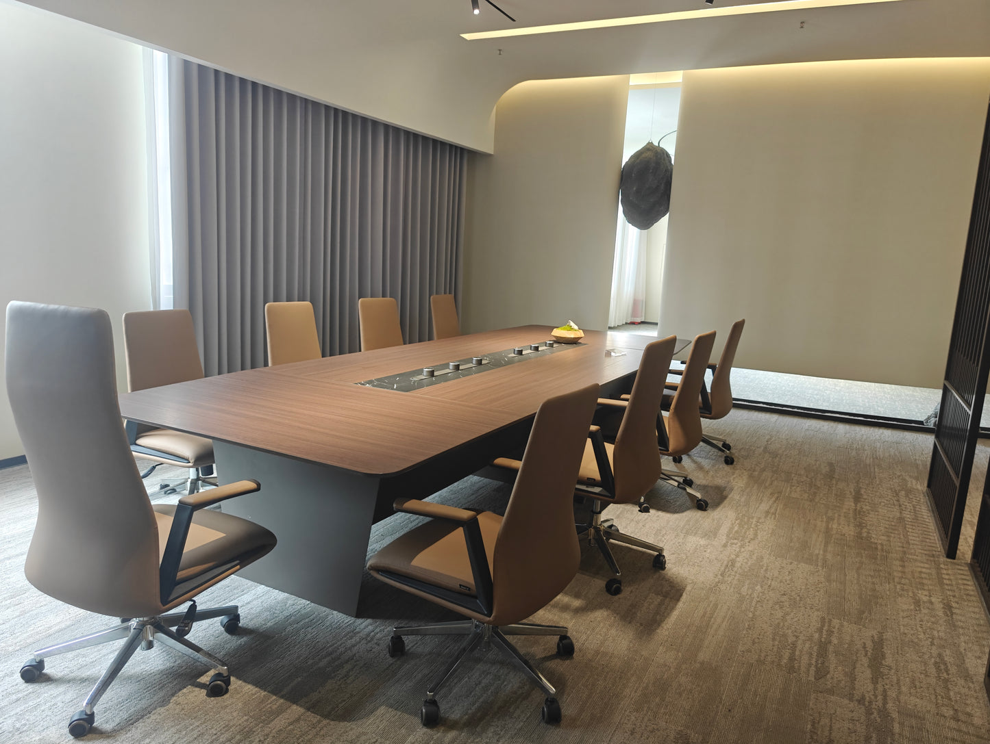 Regent Series Executive Boardroom Table with Marble-Pattern Inlay Track