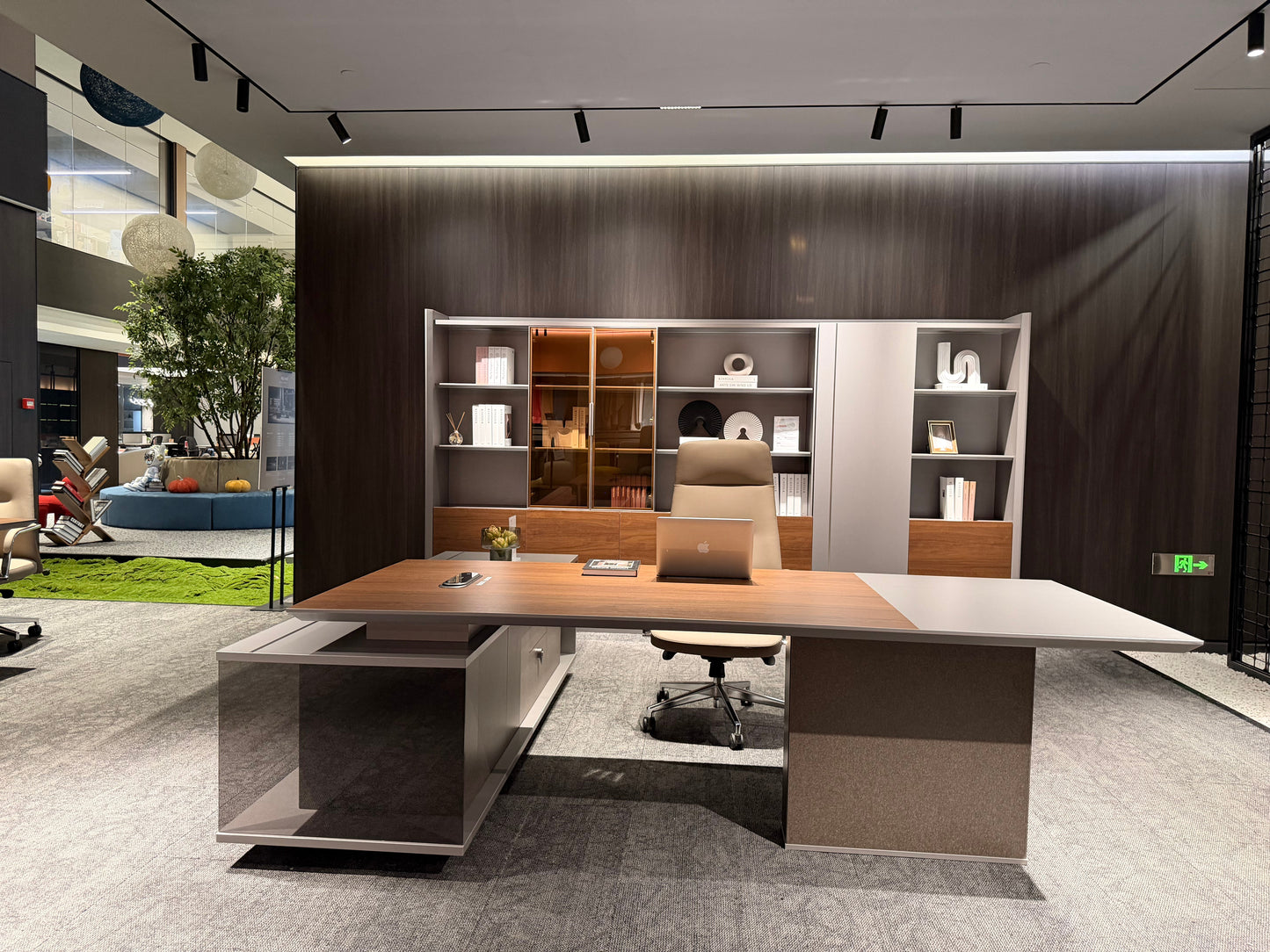 Modern Asymmetrical Executive Desk | Dual-Tone CEO Workstation with Tinted Glass Accent