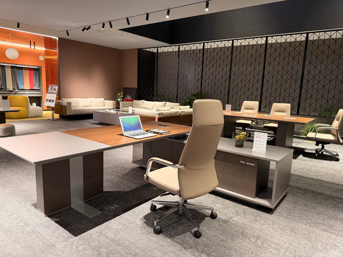 Modern Asymmetrical Executive Desk | Dual-Tone CEO Workstation with Tinted Glass Accent