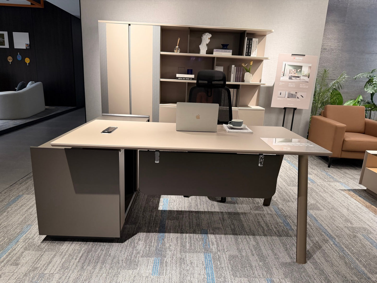 Modern Minimalist L-Shaped Supervisor Desk | Executive Office Table with Side Cabinet