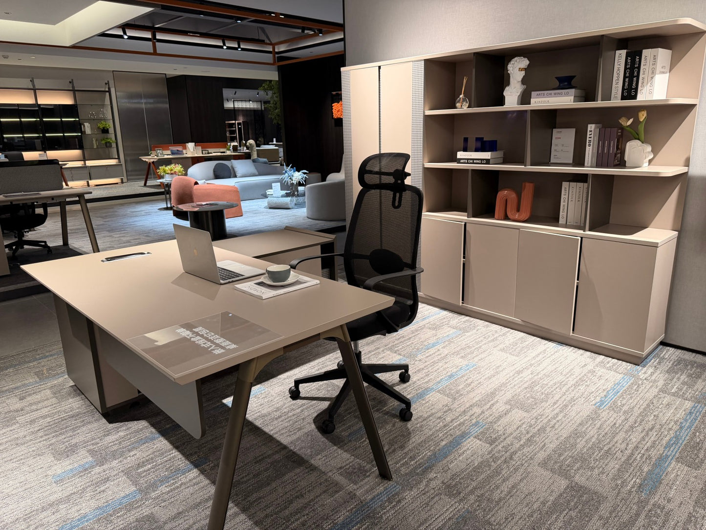 Modern Minimalist L-Shaped Supervisor Desk | Executive Office Table with Side Cabinet