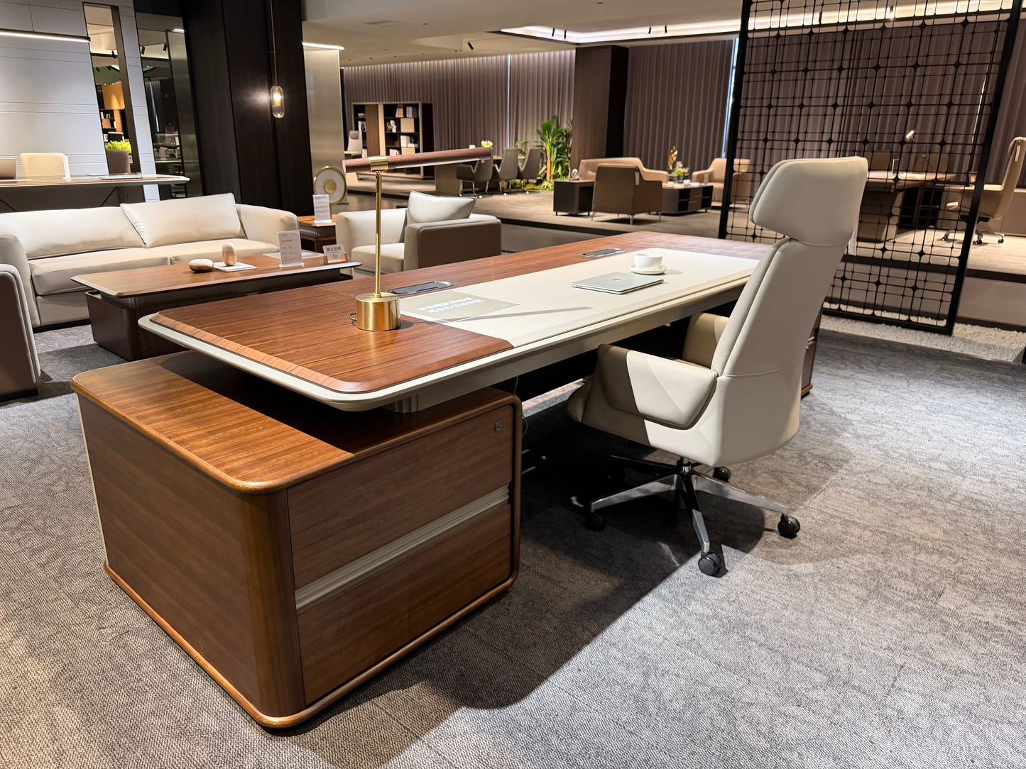 Geometric Symmetry Executive Desk | Premium L-Shaped Manager Workstation