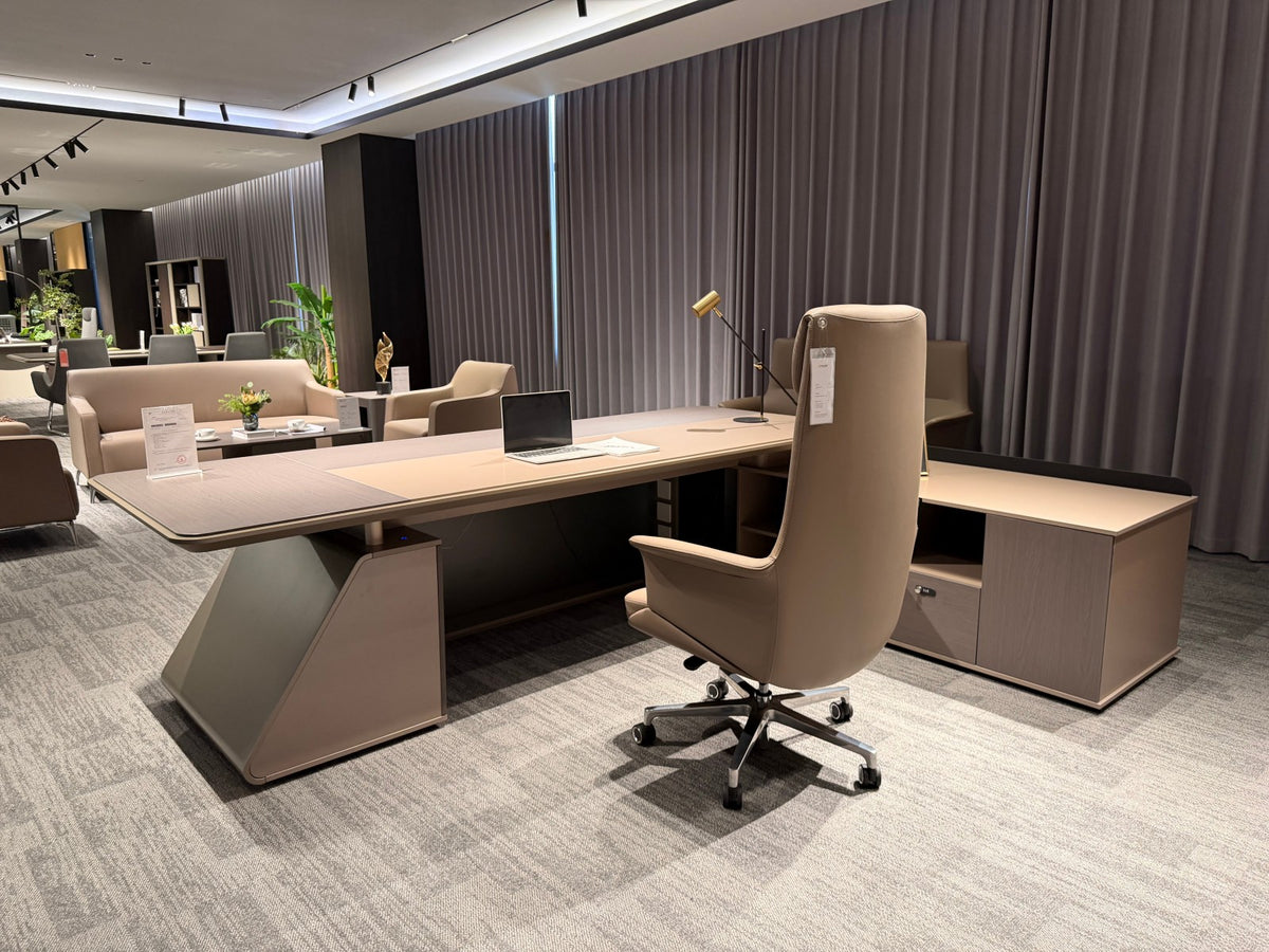 Avant-Garde Slanted-Base Executive Desk | Futuristic L-Shaped CEO Workstation